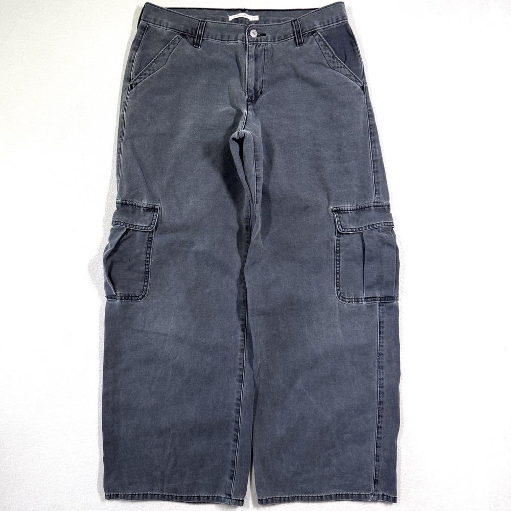 Levis Pants Womens 31 Superlow Cargo Wide Leg Baggy Grunge Utility Punk Grey Y2K